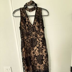 Guess Black and Nude High Neck Lace Dress